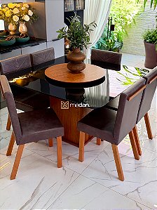 CONJUNTO MESA MARK 130X130 + 6 CADEIRAS MARK MODELO 32 + PRATO GIRATÓRIO