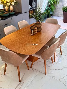 CONJUNTO MESA ORGANICA C/ BASE RIPADA 180X100 + 6 CADEIRAS MARK MODELO 30