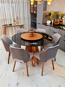 CONJUNTO MESA MARK REDONDA 130m + 6 CADEIRAS MARK MODELO 30 + PRATO GIRATORIO