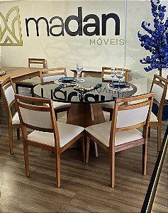 CONJUNTO MESA MARK 130m REDONDA + 6 CADEIRAS LIZ LINHO CREME