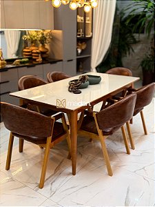 CONJUNTO MESA ELISA 180X090 + 6 CADEIRAS AGATHA MARROM