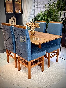 CONJUNTO MESA FLORENÇA 120X090 + 4 CADEIRAS MARK MODELO 19 AZUL ROYAL