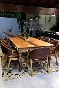 CONJUNTO MESA ISADORA 220X120 + 8 CADEIRAS AGATHA MARROM