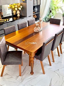 CONJUNTO MESA ISADORA 220X120 + 8 CADEIRAS MARK MODELO 32 MARROM