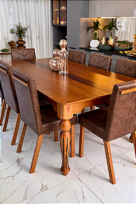 CONJUNTO MESA ISADORA 220X120 + 8 CADEIRAS MARK MODELO 32 MARROM