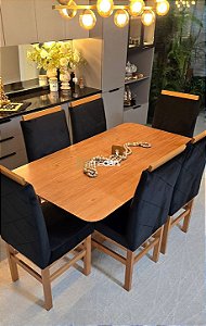 CONJUNTO MESA LUNNA 160X090 + 6 CADEIRAS MARK MODELO 19 PRETO