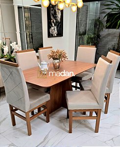 CONJUNTO MESA LUNNA 160X090 + 6 CADEIRAS MARK MODELO 19 CREME