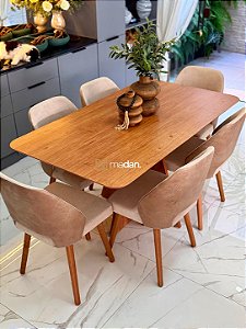 CONJUNTO MESA LUNNA 160X090 + 6 CADEIRAS MARK MODELO 30 CREME