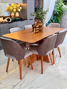 CONJUNTO MESA LUNNA 160X090 + 6 CADEIRAS MARK MODELO 30 CINZA