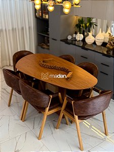 CONJUNTO MESA ORGÂNICA 180X100 + 6 CADEIRAS AGATHA MARROM