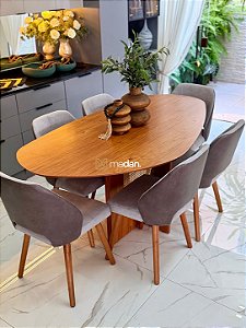CONJUNTO MESA ORGANICA 180X100 + 6 CADEIRAS MARK MODELO 30 CINZA