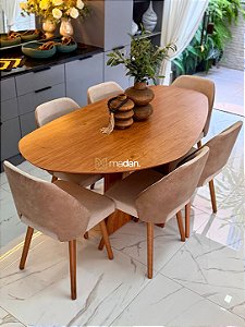 CONJUNTO MESA ORGANICA 180X100 + 6 CADEIRAS MARK MODELO 30 CREME