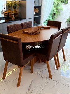 CONJUNTO MESA ORGANICA 180X100 + 6 CADEIRAS MARK MODELO 32 MARROM