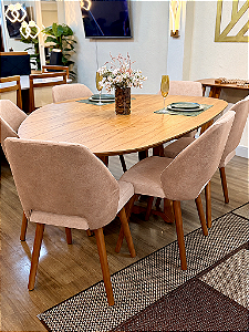 CONJUNTO MESA THALIA 180X120 + 6 CADEIRAS MARK 30 CREME