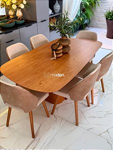 CONJUNTO MESA ORGANICA C/ BASE RIPADA 180X100 + 6 CADEIRAS MARK MODELO 30 CREME