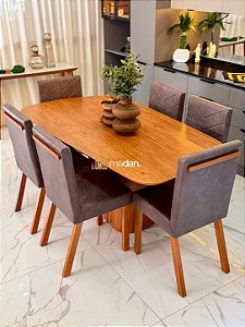 CONJUNTO MESA ORGÂNICA C/ BASE RIPADA 180X100 + 6 CADEIRAS MARK MODELO 32 CINZA