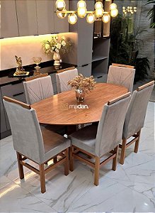 CONJUNTO MESA ORGANICA 180X100 + 6 CADEIRAS MODELO 18 CINZA