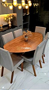 CONJUNTO MESA ORGANICA 180X100 + 6 CADEIRAS MODELO 25 CINZA