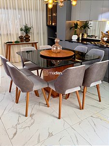 CONJUNTO MESA MARK QUADRADA 130X130 + 8 CADEIRAS MARK 30 CINZA + PRATO GIRATORIO