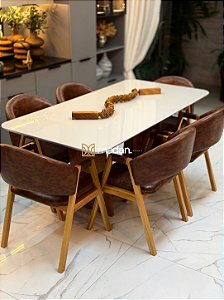 CONJUNTO MESA MARK 180X090 + 6 CADEIRAS AGATHA MARROM