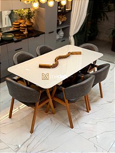 CONJUNTO MESA MARK 180X090 + 6 CADEIRAS AGATHA CINZA