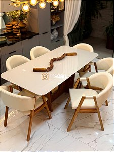 CONJUNTO MESA MARK 180X090 + 6 CADEIRAS AGATHA CREME