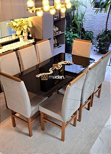 CONJUNTO MESA MARK 180X090 + 8 CADEIRAS MARK MODELO 19 PALHA