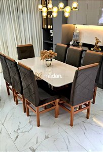 CONJUNTO MESA MARK 180X090 + 8 CADEIRAS MARK MODELO 19 MARROM