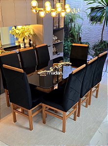 CONJUNTO MESA MARK 180X090 + 8 CADEIRAS MARK MODELO 19 PRETO
