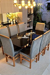 CONJUNTO MESA MARK 180X090 + 8 CADEIRAS MARK MODELO 19 GRAFITE