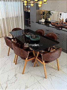 CONJUNTO MESA MARK 160X090 + 6 CADEIRAS AGATHA MARROM