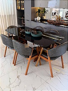 CONJUNTO MESA MARK 160X090 + 6 CADEIRAS AGATHA CINZA