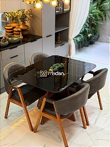 CONJUNTO MESA MARK 120X090 + 4 CADEIRAS AGATHA CINZA