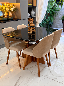 CONJUNTO MESA MARK 120X090 + 4 CADEIRAS MARK MODELO 30 CREME