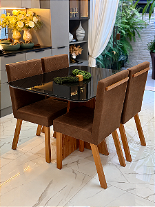 CONJUNTO MESA MARK 120X090 + 4 CADEIRAS MARK MODELO 32 MARROM