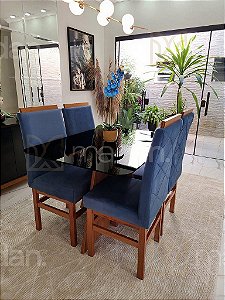CONJUNTO MESA MARK 120X090 NOGUEIRA + 4 CADEIRAS MARK MODELO 19 AZUL ROYAL