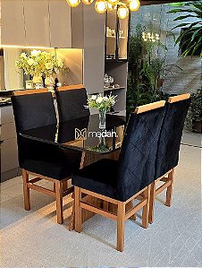 CONJUNTO MESA MARK 120X090 NOGUEIRA + 4 CADEIRAS MARK MODELO 19 PRETO