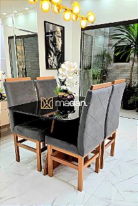 CONJUNTO MESA MARK 120X090 NOGUEIRA + 4 CADEIRAS MARK MODELO 19 GRAFITE