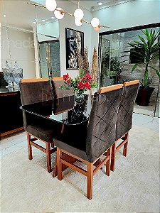 CONJUNTO MESA MARK 120X090 NOGUEIRA + 4 CADEIRAS MARK MODELO 19 MARROM