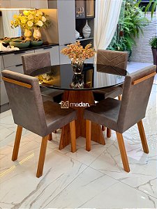 CONJUNTO MESA REDONDA MARK 110m + 4 CADEIRAS MARK MODELO 32 CINZA