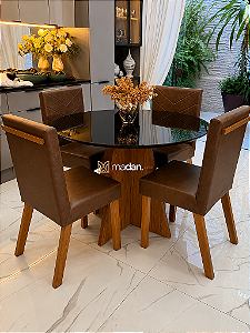 CONJUNTO MESA REDONDA MARK 110m + 4 CADEIRAS MARK MODELO 32 MARROM