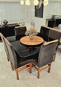 CONJUNTO MESA MARK 130X130 NOGUEIRA + 6 CADEIRAS MARK MODELO 18 MARROM