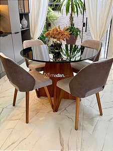 CONJUNTO MESA REDONDA MARK 110m + 4 CADEIRAS MARK MODELO 30 CINZA
