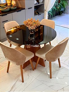 CONJUNTO MESA REDONDA MARK 110m + 4 CADEIRAS MARK MODELO 30 CREME