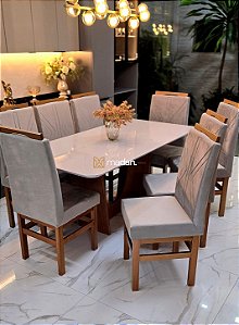 CONJUNTO MESA MARK 180X090 + 8 CADEIRAS MARK MODELO 18 CINZA