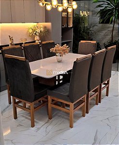 CONJUNTO MESA MARK 180X090 + 8 CADEIRAS MARK MODELO 18 MARROM