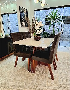 CONJUNTO MESA MARK 120X090 NOGUEIRA + 4 CADEIRAS MARK MODELO 25 MARROM
