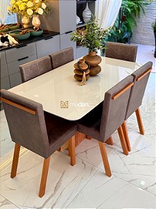 CONJUNTO MESA MARK 160X090 + 6 CADEIRAS MARK MODELO 32 CINZA
