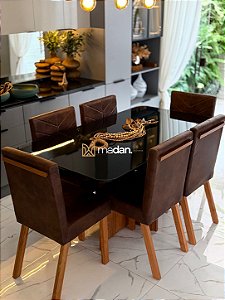 CONJUNTO MESA MARK 160X090 + 6 CADEIRAS MARK MODELO 32 MARROM