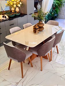 CONJUNTO MESA MARK 160X090 + 6 CADEIRAS MARK MODELO 30 CINZA